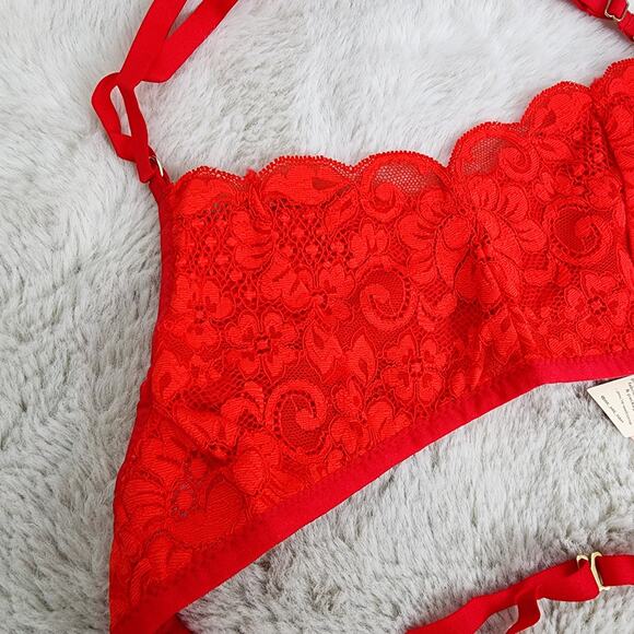 NEW We Are Hah Free People Don't Cross Me Lace Halter Bralette Blood Orange - Picture 6 of 13